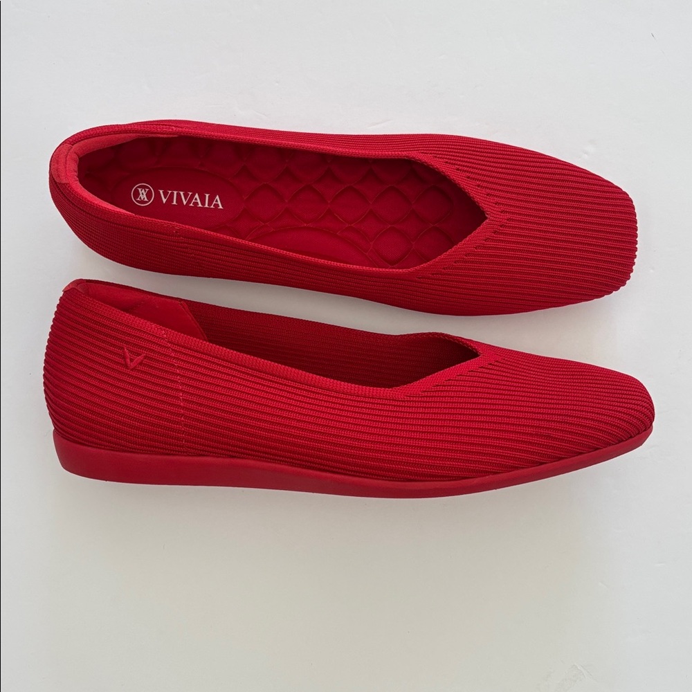 Vivaia Red Margot Walker Travel Stretch Ballet‎ Flats Square Toe Women Size 41.5